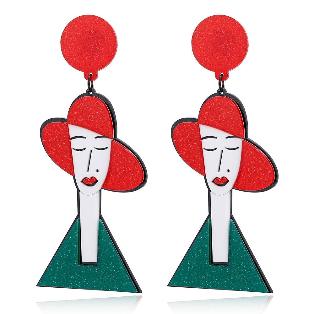 Girl with Hat Drop Earrings Female Travel Cartoon Earrings Creative Art Jewelry