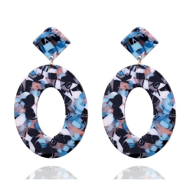 Navy Blue Acrylic Drop Earrings Cartoon Art Women Party Jewelry Ear Fashion