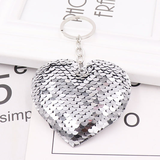 Silvery Color Heart Sequin Keychain Sparkling Love Keyring Women Shoulder Bag