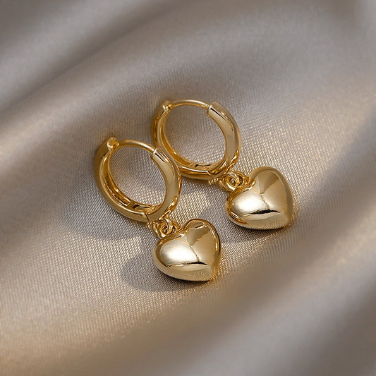 Golden Heart Drop Earrings Luxury Wedding Party Fashion Jewelry Gift