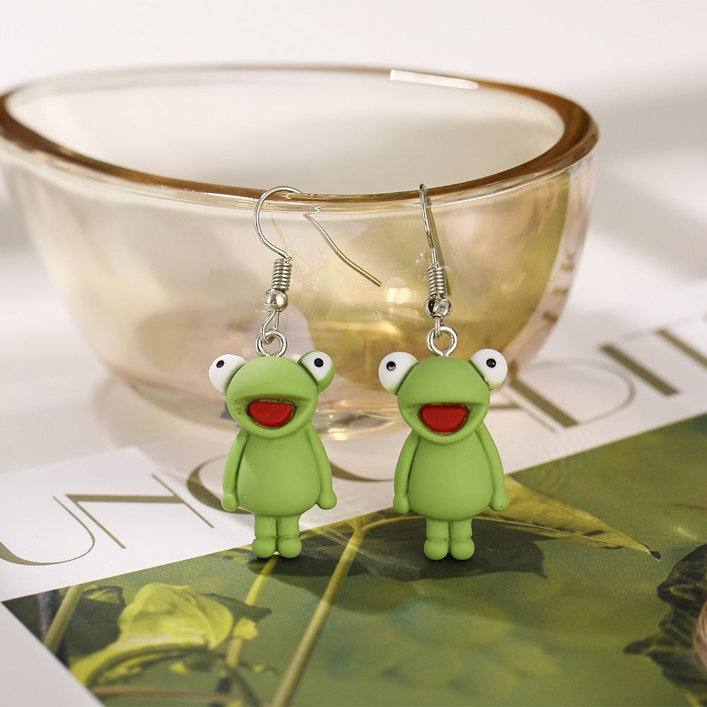 Smiling Green Frog Drop Earrings Fashion Women Summer Party Jewelry Girls Gifts