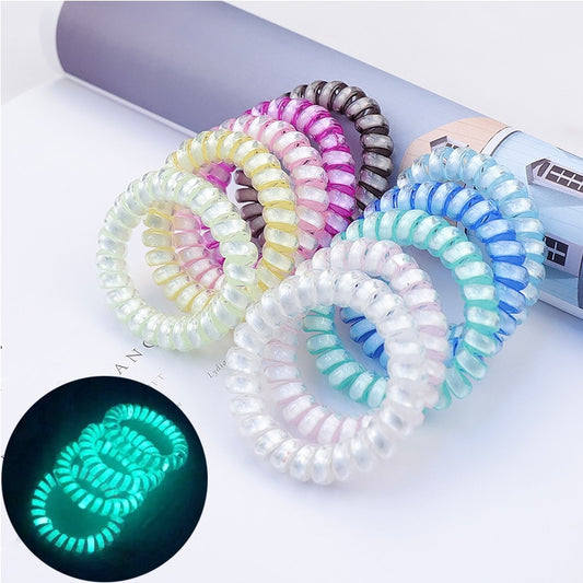 1 pc Color Luminous Telephone Line Hair Ring Rubber Band Soft For Women Ponytail