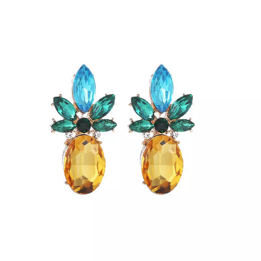 Rhinestone Pineapple Shaped Stud Earrings 1pair for Women Girls Ear Studs