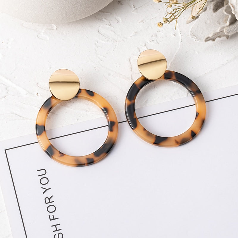 Tortoiseshell Circle Dangle Earrings Women Party Wedding Jewelry Dangle Gifts