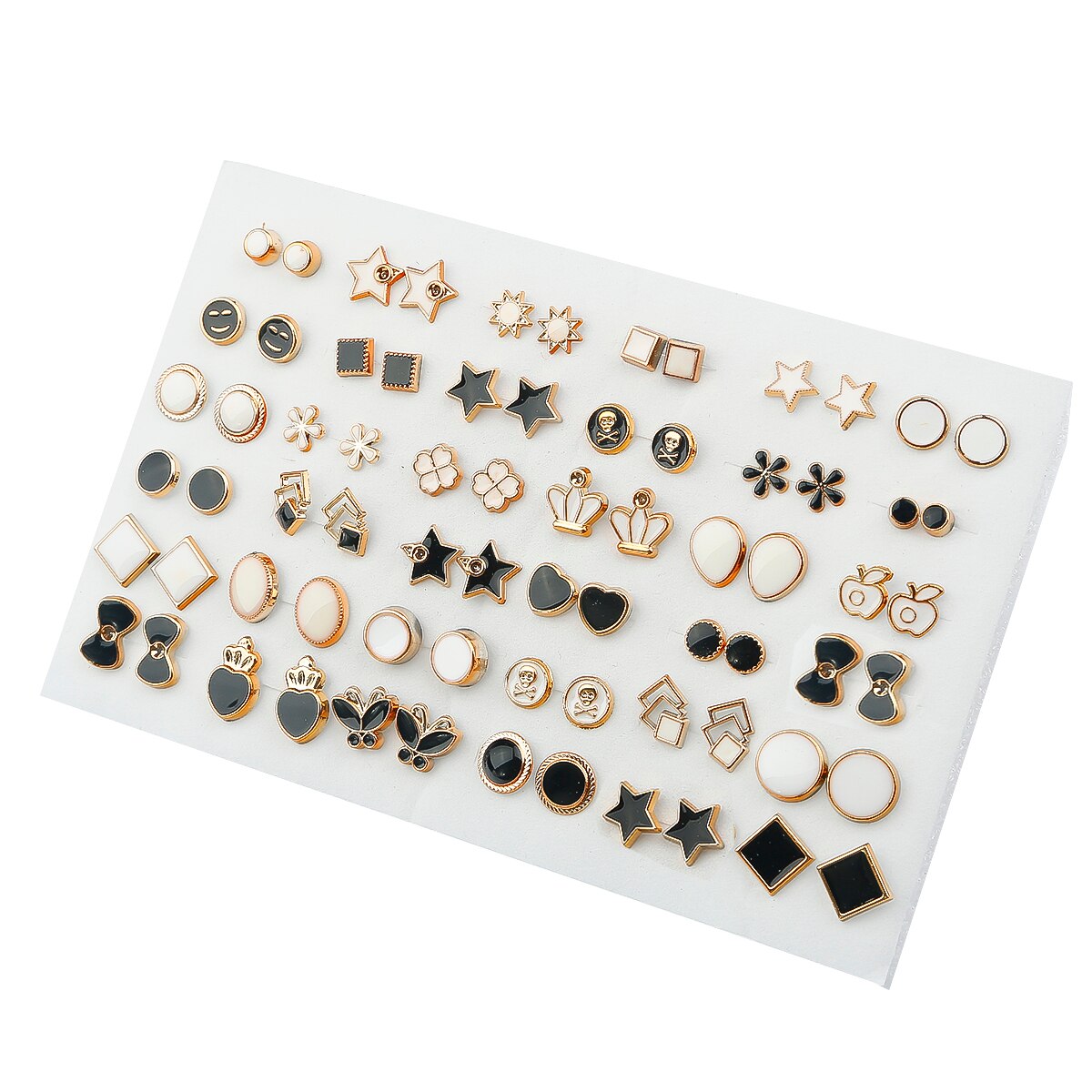 Smiley Face Crown 32 Pairs Shape Stud Earrings Set Women Small Girl Earring