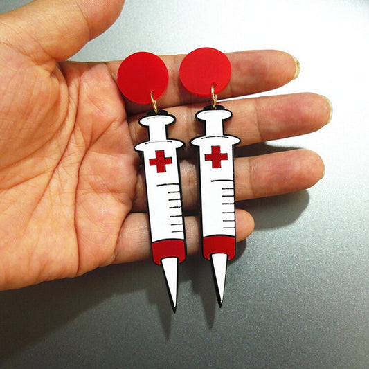 Syringe Halloween Drop Earrings Cartoon Art Women Party Jewelry Ear Fashion