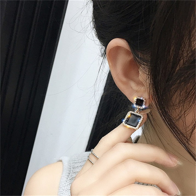 Square Black Stud Earrings Women Fashion Jewelry Party Wedding Earrings Gift