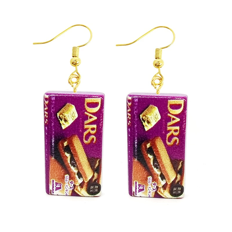 Resin Funny Food Chocolate Bar Drop Earrings Women Creativity Jewelry Cute