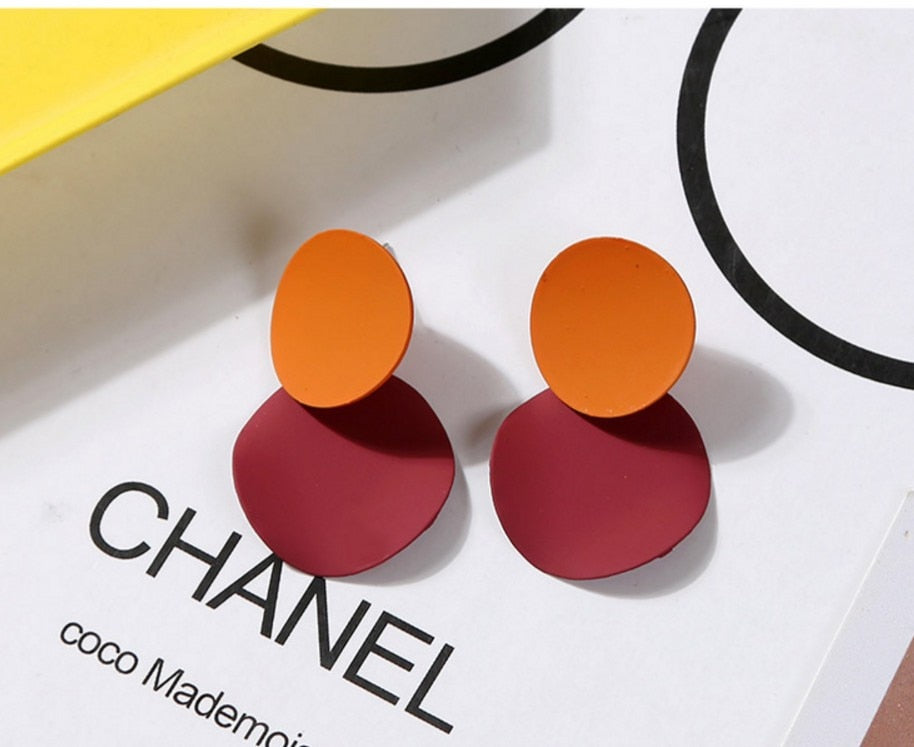 Orange Red Round Drop Earrings Cartoon Art Women Party Jewelry Ear Fashion