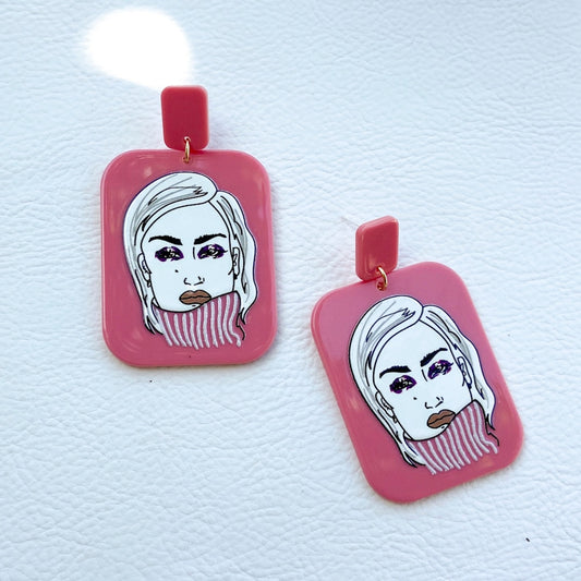 Girl Face Hand Painted Resin Drop Earrings Women Girl Party Gift Fashion Ear