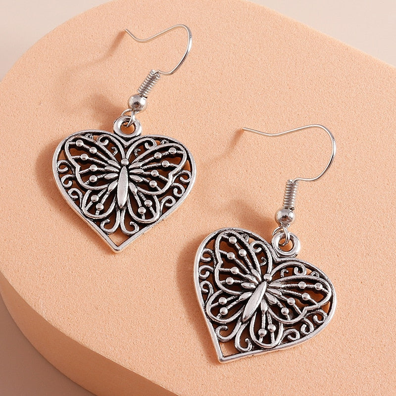 Butterfly in Heart Antique Dangle Earrings Women Gifts Earring Cute Girls