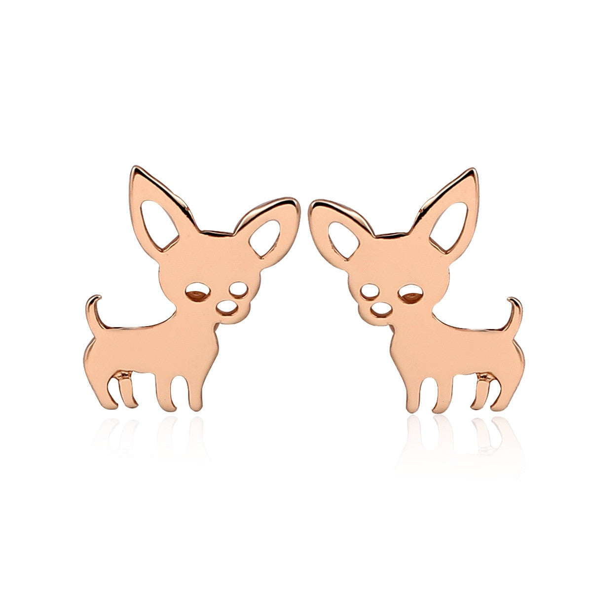 Mini Chihuahua Stud Earrings for Women Cute Stainless Steel Golden Animal Dog