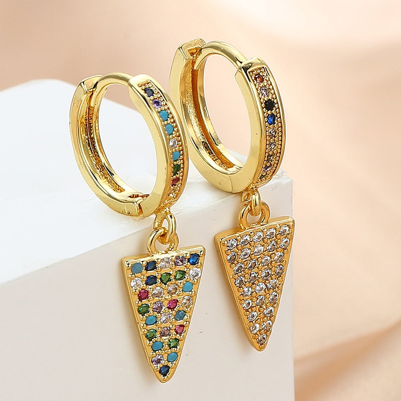 1pc Colorful Rhinestone Triangle Cartilage Earring Ear Piercing For Women Girl