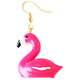 Hot Pink Flamingo Drop Earrings Cartoon Art Women Party Jewelry Ear Fashion
