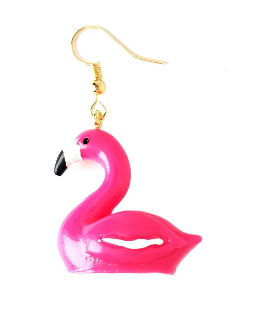 Hot Pink Flamingo Drop Earrings Cartoon Art Women Party Jewelry Ear Fashion