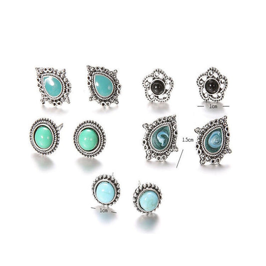 5pairs Bohemian Turquoise Design Stud Earrings for Women Girls Ear Studs Jewelry