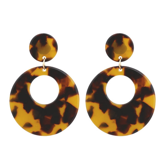 Round Brown Acrylic Drop Earrings Cartoon Art Women Party Jewelry Ear Fashion