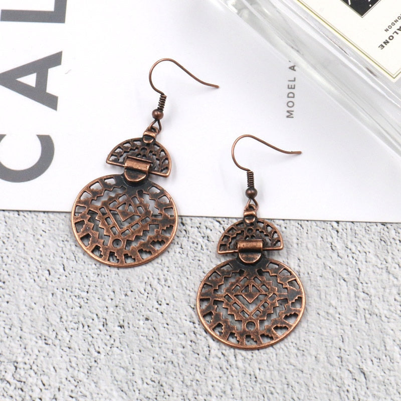 Circle and Half Circle Bronze Dangling Drop Earrings Female Fashion Earrings