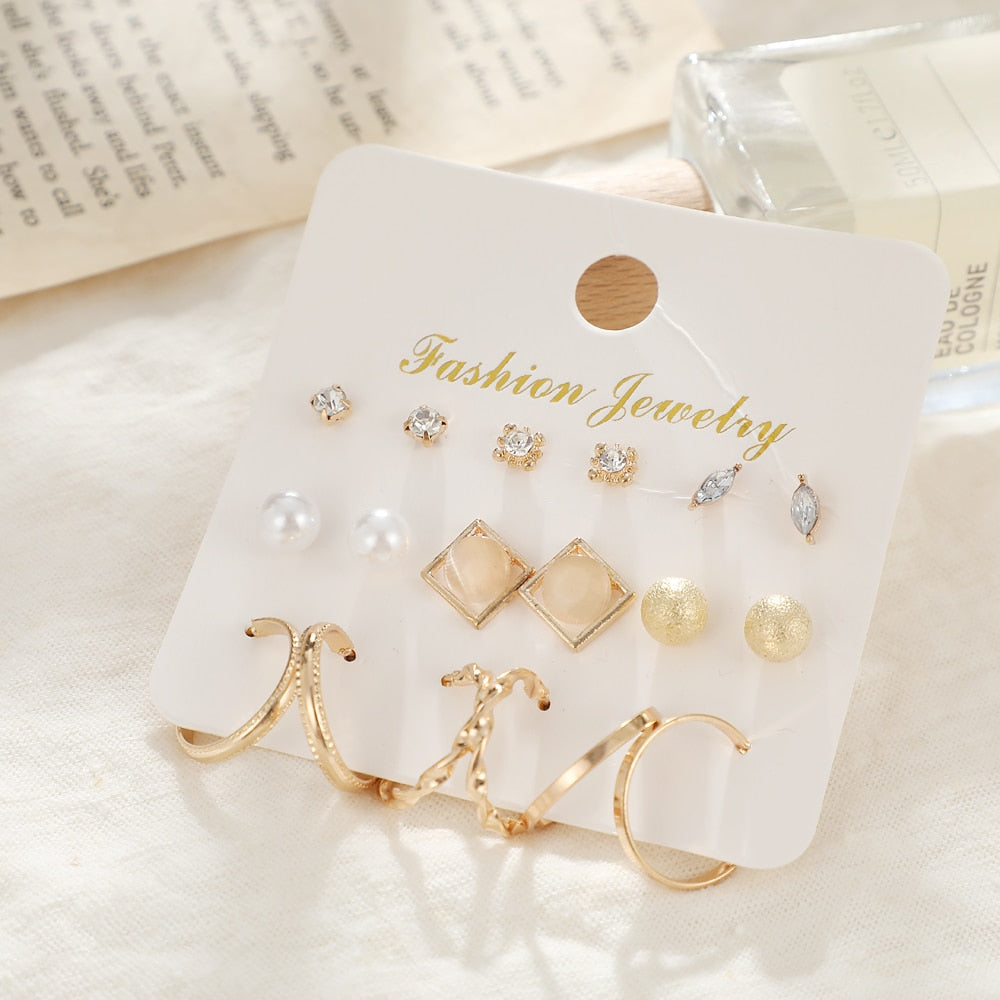 32 Styles 5-9Pairs Mixed Design Hoop Stud Drop Earrings Set Fashion Women Summer