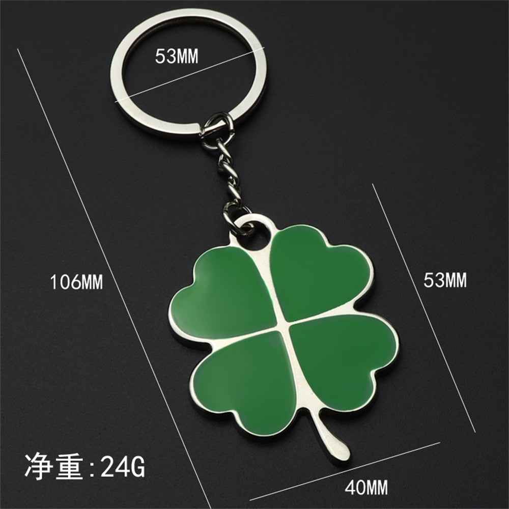 2 Styles Metal Creative Green Four Leaf Clover Keychain Charms Lucky Key Holder