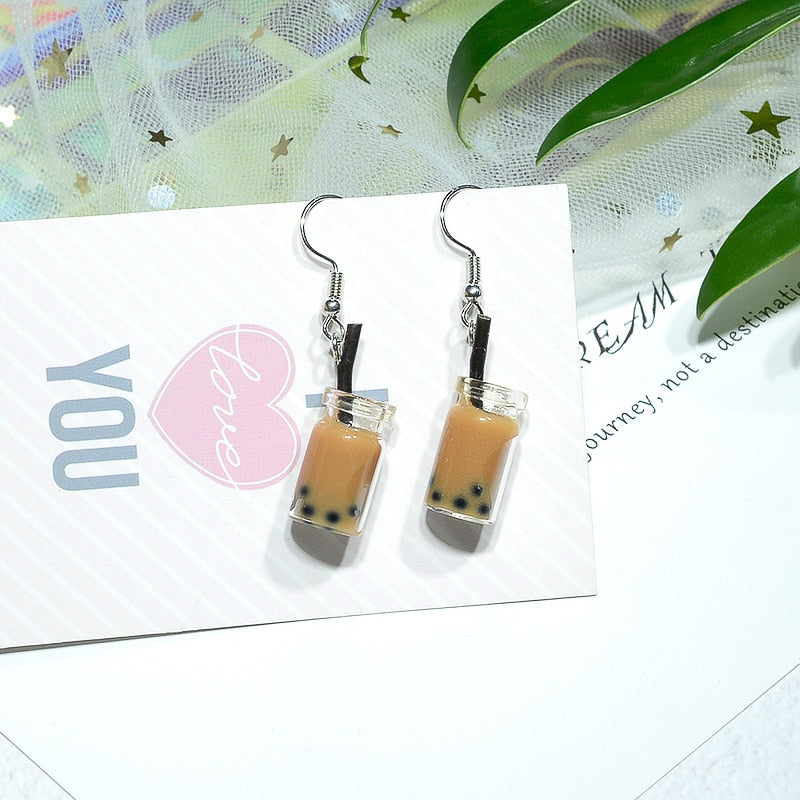 12 Styles Colorful Acrylic Milk Tea Dangle Earrings for Girls Women Birthday