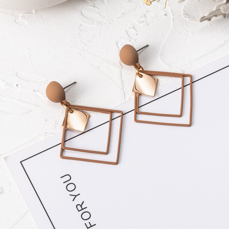 Square Khaki Dangle Earrings Women Party Wedding Jewelry Dangle Gifts Earrings