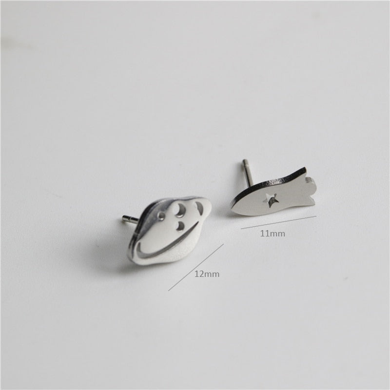 Planet Rocket Stainless Steel Earrings Women Jewelry Small Studs Gifts Earring