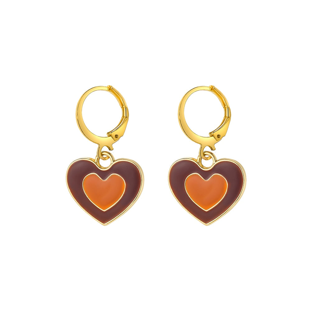 Brown Heart Dangle Earrings Fashion Party Girls Pendant Earrings Women Jewelry