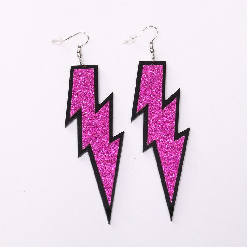 Pink and Black Glitter Lightning Acrylic Drop Earrings Women Girl Fashion Trendy