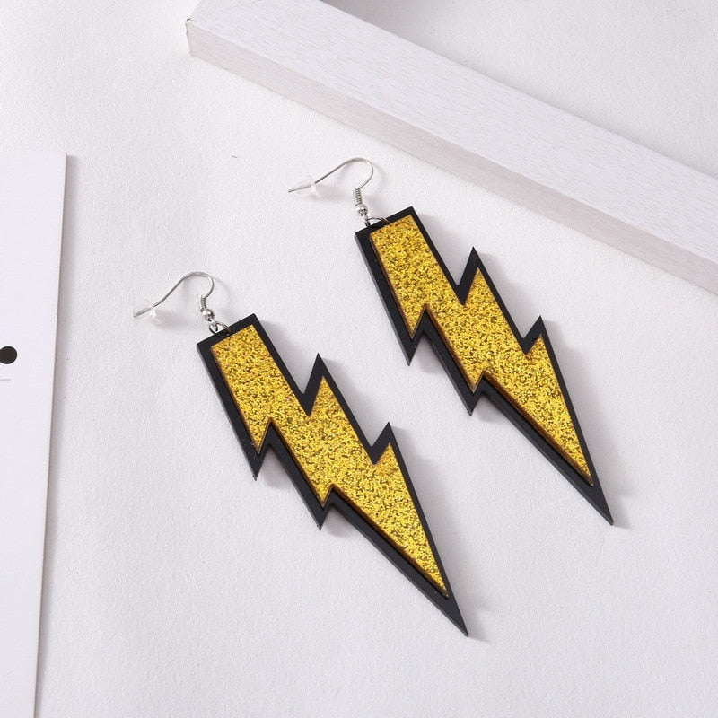 Black and Yellow Glitter Lightning Acrylic Drop Earrings Women Girl Fashion