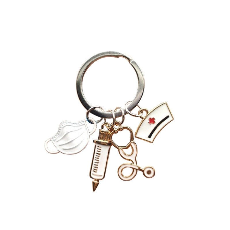 4 Styles Injection Syringe Stethoscope Nurse Cap Cartoon Keyring Cute Creative