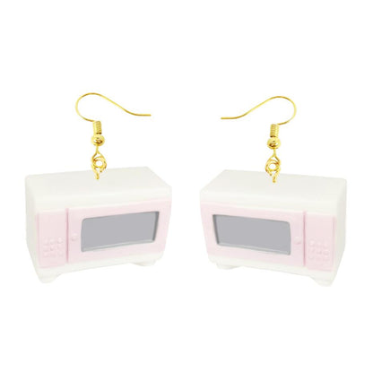 Retro Pink Microwave Drop Earrings Cartoon Art Women Party Jewelry Ear Fashion