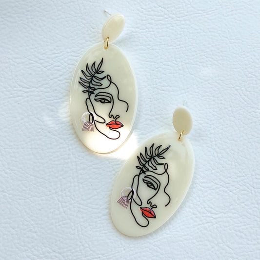 Elegant Girl Oval Hand Painted Resin Drop Earrings Women Girl Party Gift Fashion