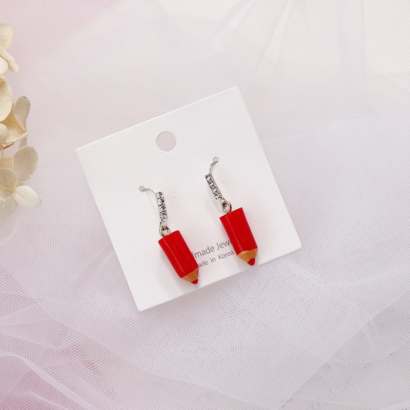 Red Pensil Dangle Earrings Fashion Party Girls Pendant Earrings Women Jewelry