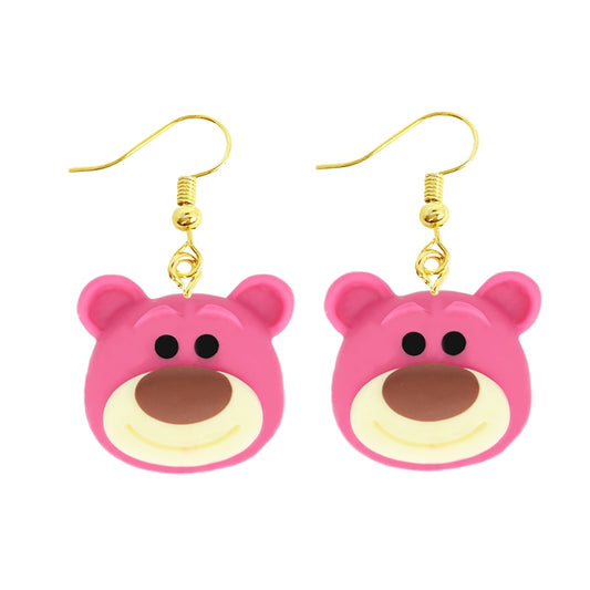 Pink Bear Resin Animal Drop Earrings Women Creativity Jewelry Cute Earring Girls