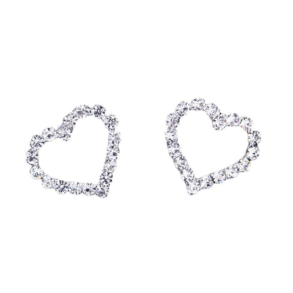 Rhinestone Decor Heart Design Earrings for Women Girls Ear Studs Jewelry Gift