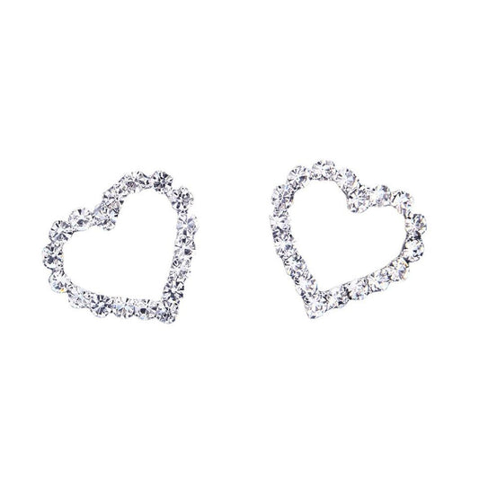 Rhinestone Decor Heart Design Earrings for Women Girls Ear Studs Jewelry Gift