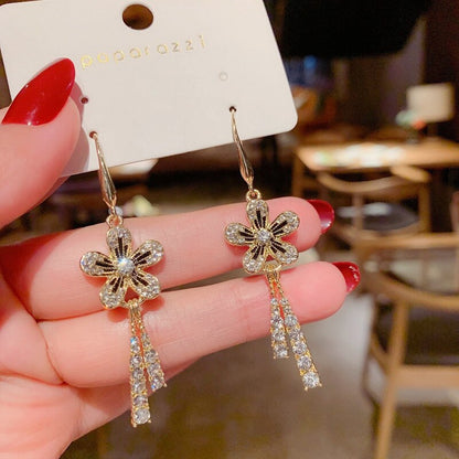 Flower Decor Tassel Lady Cute Dangle Earrings for Women Jewelry Girls Earrings