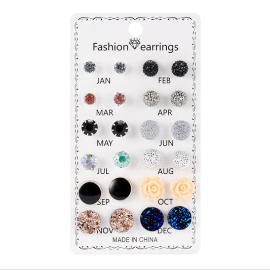 12 Pairs Creative Design Stud Earrings Women Gift Wedding Party Fashion Jewelry