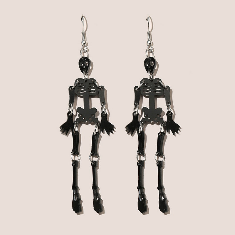 Black Skeleton Halloween Drop Earrings Cartoon Art Women Party Jewelry Ear