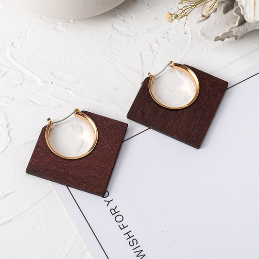 Square Wooden Hoop Earrings Women Party Wedding Jewelry Dangle Gifts Earrings