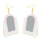 Retro Pink Mirror Drop Earrings Cartoon Art Women Party Jewelry Ear Fashion