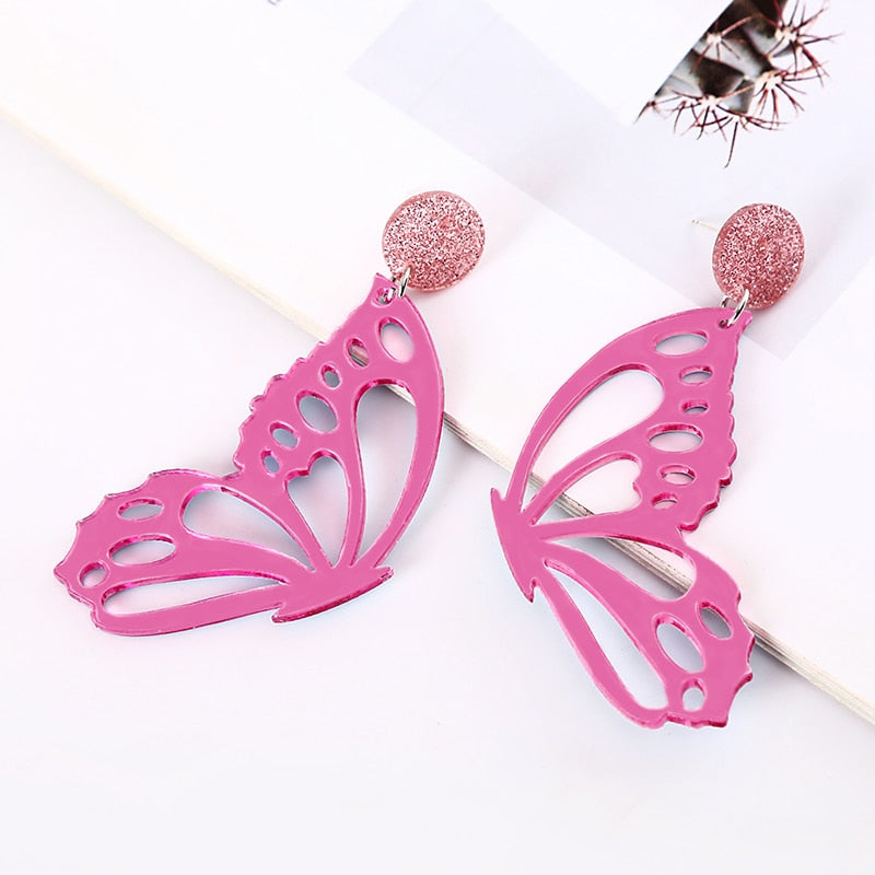 Pink Half Butterfly Drop Earrings Women Travel Fashion Cartoon Earrings Creative