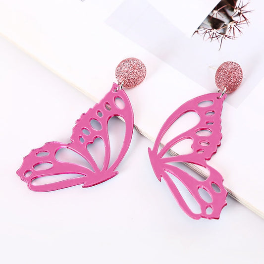 Pink Half Butterfly Drop Earrings Women Travel Fashion Cartoon Earrings Creative