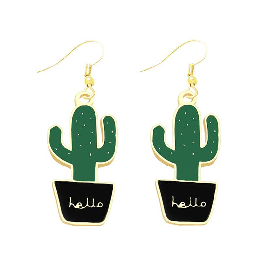 Hello Cactus Drop Earrings Cartoon Art Women Party Jewelry Ear Fashion Pendant