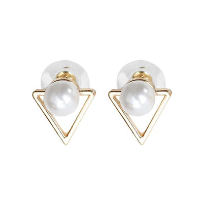 Triangular Pearl Stud Earrings Simple Style Hollow Triangle Pearl Earrings