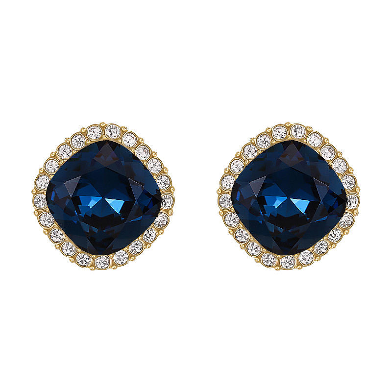 Blue Rhinestone Decor Stud Earrings for Women Girls Ear Studs Jewelry Gift