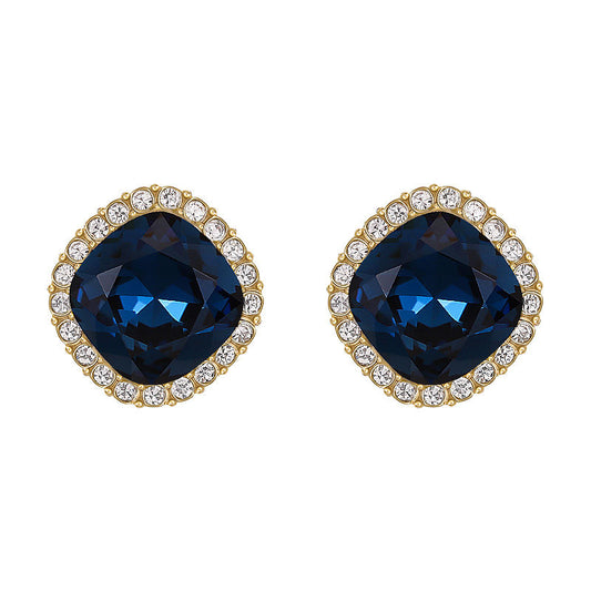 Blue Rhinestone Decor Stud Earrings for Women Girls Ear Studs Jewelry Gift