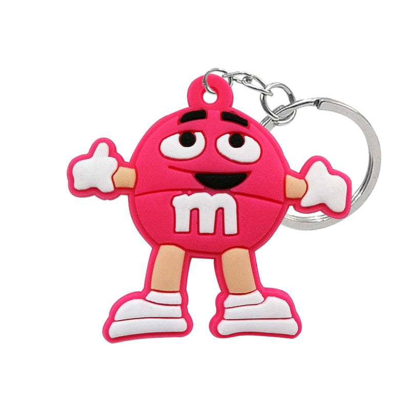 8 Styles PVC Colorful Bean M&M Keychain Cartoon Key Ring Anime Pendant Key