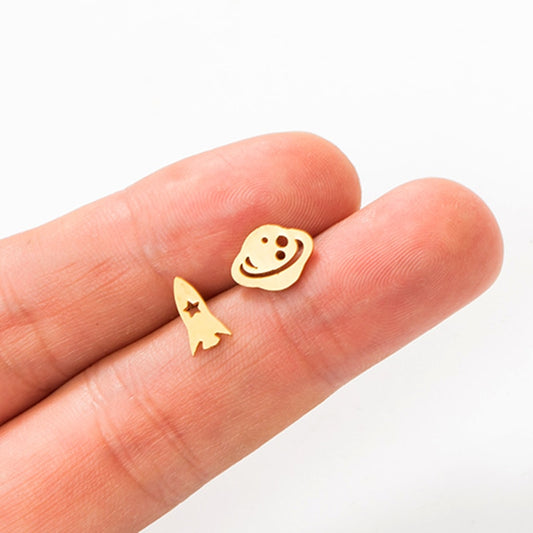 Rocket Planet Mini Studs Earring Cute Female Ear Ornament Charm Jewelry